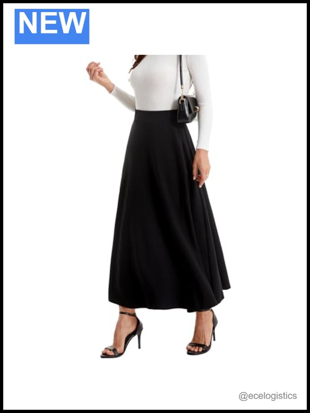 A-Line Midi Stretch Pleated Cotton Skirt High Waist